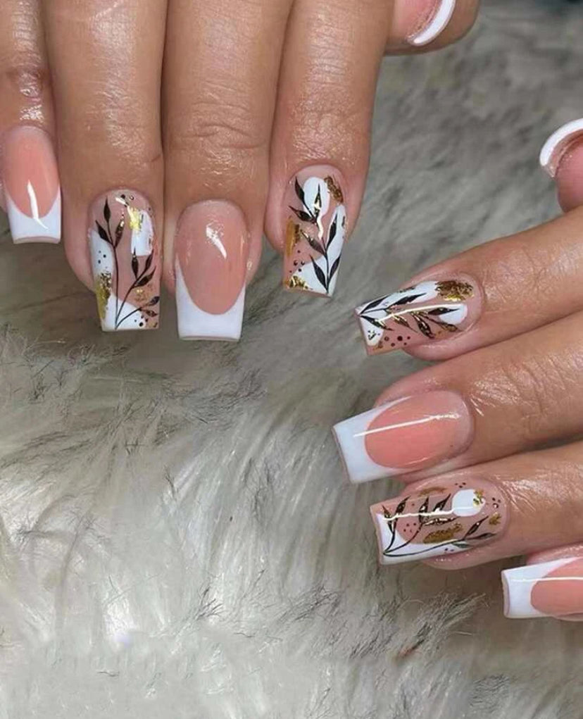 White French leaf pattern press ons