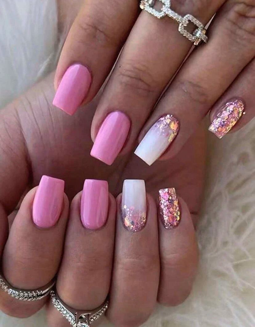 Pink glitter press ons